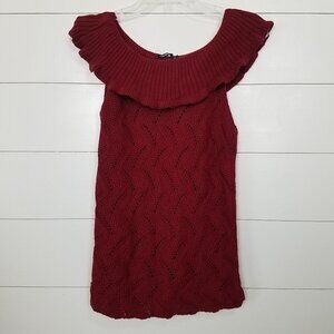 Silver Moon Dark Red Knit Off Shoulder Sweater